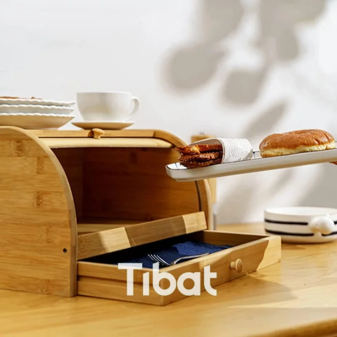 حافظة مخبوزات خشبية بدرج