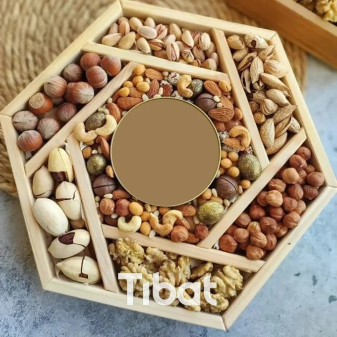 طبق تسالي خشب 6 خانة