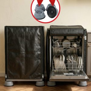 غطاء غسالة أطباق جلد + طقم قواعد غسالة هدية